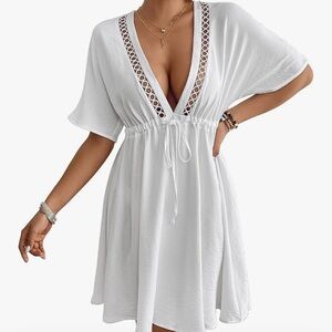 Chic White V-Neck Swim Cover-Up